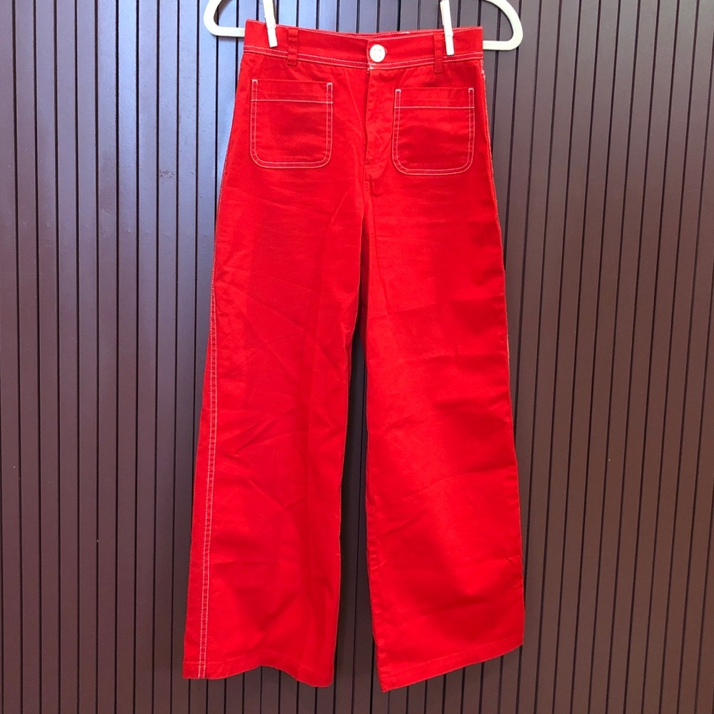 Red Workwear Style Ankle Pants